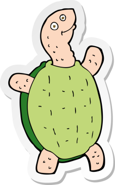 Bir insan tarafından çizilmiş mutlu kaplumbağa çizgi filmi çıkartması.