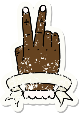 Retro Dövme Tarzı Zafer ve el hareketi Bir insan tarafından çizilmiş bayrak