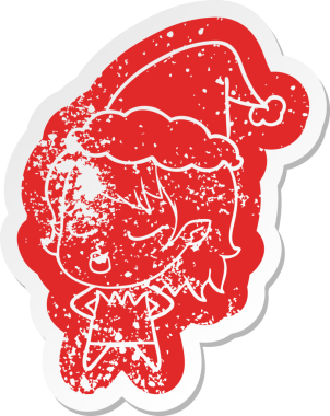 Bir insan tarafından çizilmiş Noel Baba şapkası takan vampir bir kızın garip bir karikatürü.