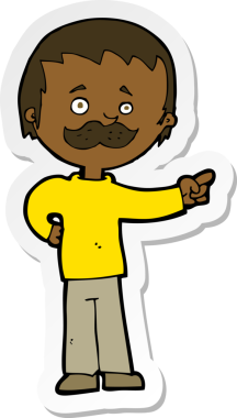 Bir insan tarafından çizilmiş bıyıklı bir karikatür adamın çıkartması.