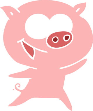 Bir insan tarafından çizilmiş neşeli domuz düz renkli çizgi film.