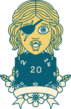 Retro Dövme Biçimi Bir insan tarafından çizilmiş 20 zarlı yarı ork düzenbaz karakter