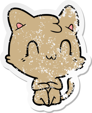 Bir insan tarafından çizilmiş mutlu bir kedinin sıkıntılı çıkartması.