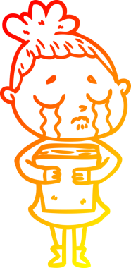 Bir insan tarafından çizilmiş kitabı tutan, ağlayan bir karikatür çizimi.