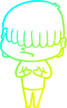 Bir insan tarafından çizilmiş dağınık saçlı bir çizgi film çocuğu çizimi.