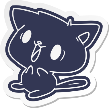 Bir insan tarafından çizilmiş sevimli kawaii kedisinin çizgi film etiketi.