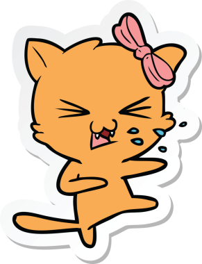 Bir insan tarafından çizilmiş çizgi film kedisinin çıkartması.