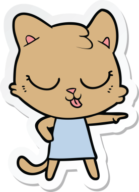 Bir insan tarafından çizilmiş çizgi film kedisinin çıkartması.