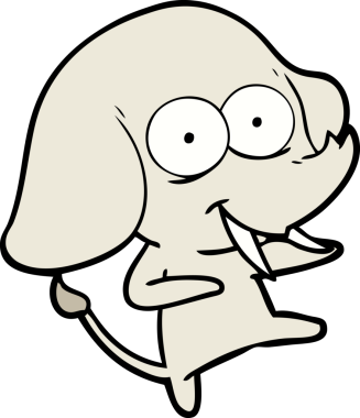 Bir insan tarafından çizilmiş mutlu bir fil.