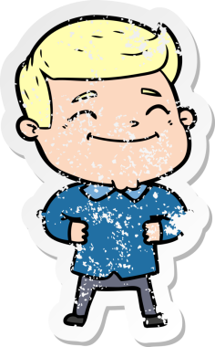 Bir insan tarafından çizilmiş mutlu bir çizgi film karakterinin sıkıntılı çıkartması.