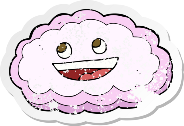 Bir insan tarafından çizilmiş mutlu pembe bulutun gerici, sıkıntılı çıkartması.