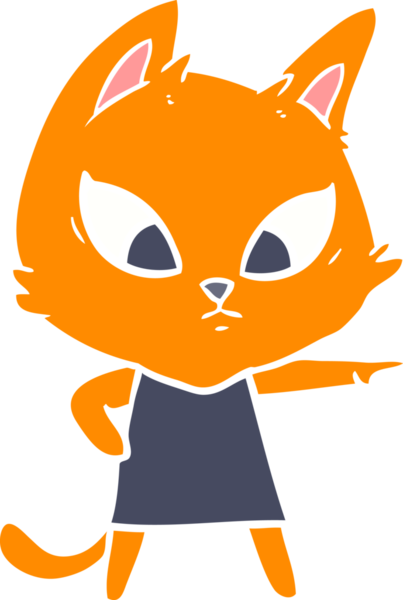 Bir insan tarafından çizilmiş düz renkli çizgi film kedisi.