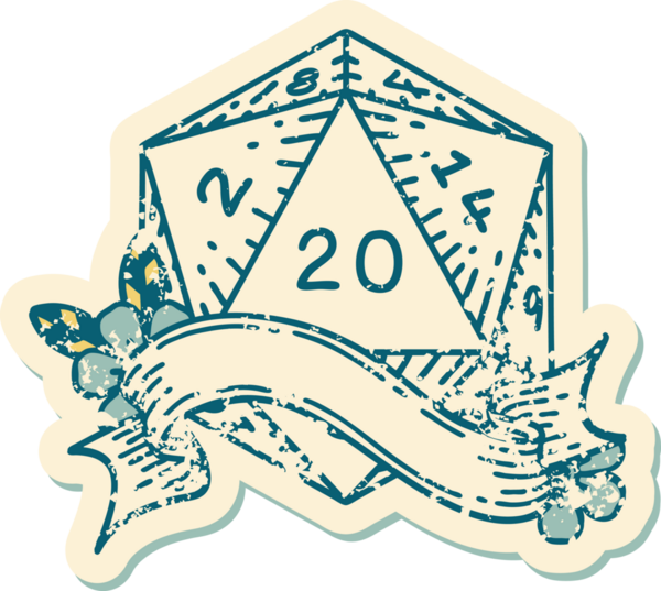 Retro Dövme Biçimi Doğal 20 D20 zar bir insan tarafından çizildi