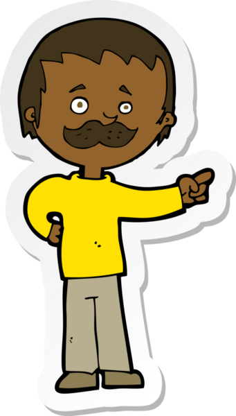 Bir insan tarafından çizilmiş bıyıklı bir karikatür adamın çıkartması.