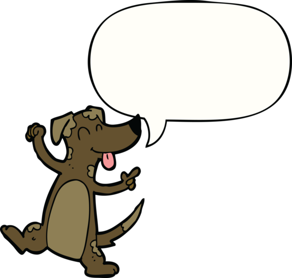 Bir insan tarafından çizilmiş konuşma balonlu dans köpeği.