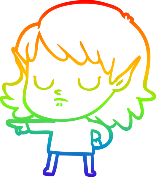 Gökkuşağı gradyan çizgi çizimi bir insan tarafından çizilmiş bir elf kızı