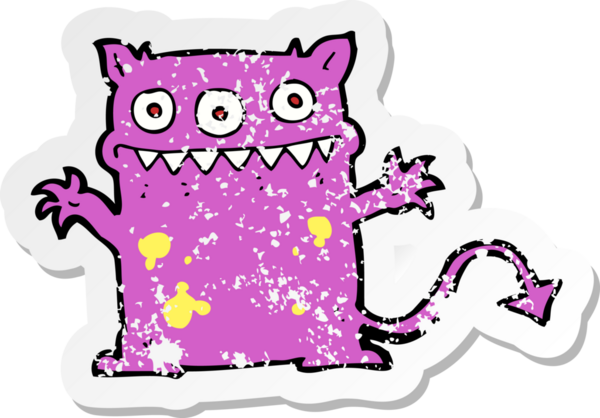 Bir insan tarafından çizilmiş küçük bir canavarın gerilimli çıkartması.