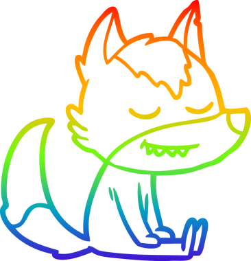 Gökkuşağı gradyan çizgisi. Bir insan tarafından çizilmiş dost bir kurt çizgi filmi.