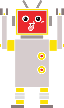 Bir insan tarafından çizilmiş düz renkli bir robot karikatürü