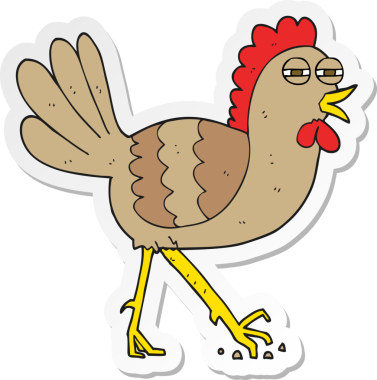 Bir insan tarafından çizilmiş çizgi film tavuğunun çıkartması.