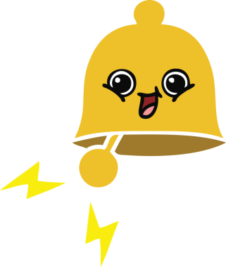 Bir insan tarafından çizilmiş çalan çanın düz renkli retro karikatürü