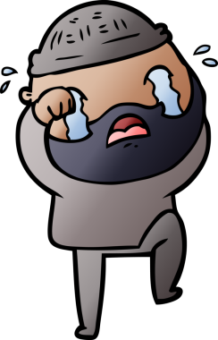 Çizgi film sakallı adam ağlıyor ve bir insan tarafından çiziliyor.