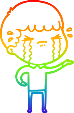 Gökkuşağı gradyan çizimi bir insan tarafından çizilmiş ağlayan bir karikatür adamı çiziyor.