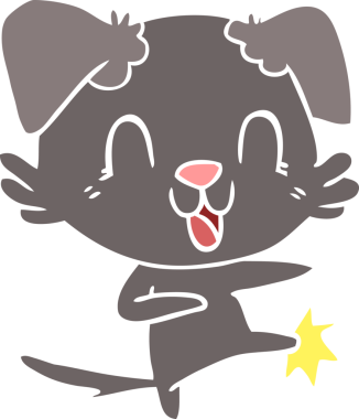 Bir insan tarafından çizilmiş düz renkli çizgi film köpeği.