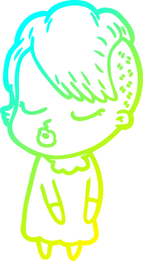 Bir insan tarafından çizilmiş soğuk gradyan çizgi film karakteri güzel hippi kız.