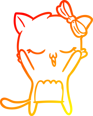 Bir insan tarafından kafasında yay olan çizgi film kedisinin sıcak çizgi çizimi