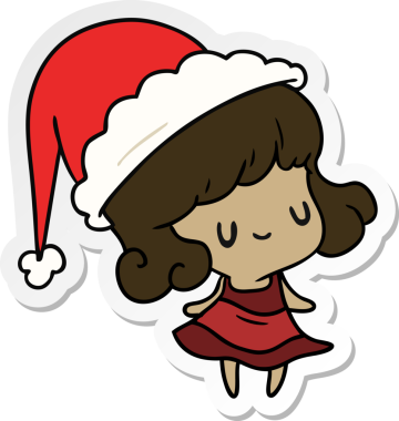 Bir insan tarafından çizilmiş Kawai kızının el çizimi Noel çıkartması.