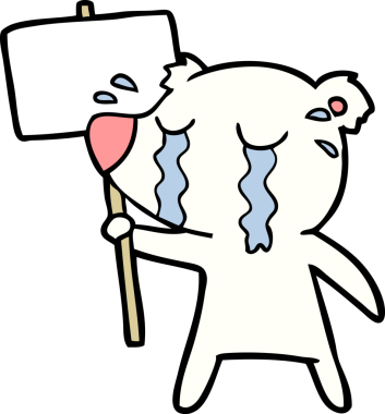 Bir insan tarafından çizilmiş üzgün küçük kutup ayısı çizgi filmi.