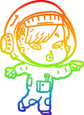 Gökkuşağı gradyan çizgi çizimi bir insan tarafından çizilmiş astronot bir kadın.