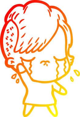 Bir insan tarafından çizilmiş, ağlayan bir kızın sıcak çizgi çizimi.