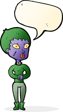 Bir insan tarafından çizilmiş konuşma balonlu zombi kız.