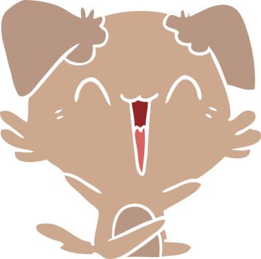 Mutlu küçük köpek düz renkli çizgi film bir insan tarafından çizildi.