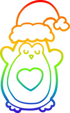 Gökkuşağı gradyan çizgisi Bir insan tarafından çizilmiş şirin bir noel pengueni