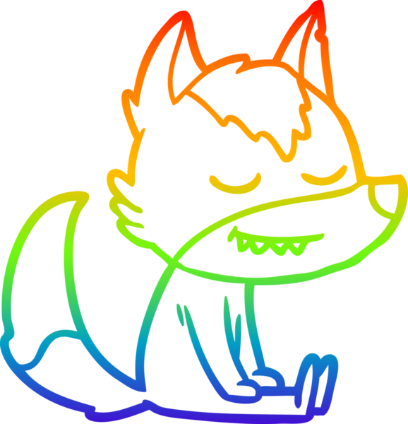 Gökkuşağı gradyan çizgisi. Bir insan tarafından çizilmiş dost bir kurt çizgi filmi.