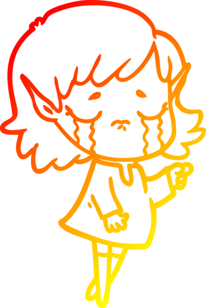 Bir insan tarafından çizilmiş, ağlayan bir elf kızı çizimi.