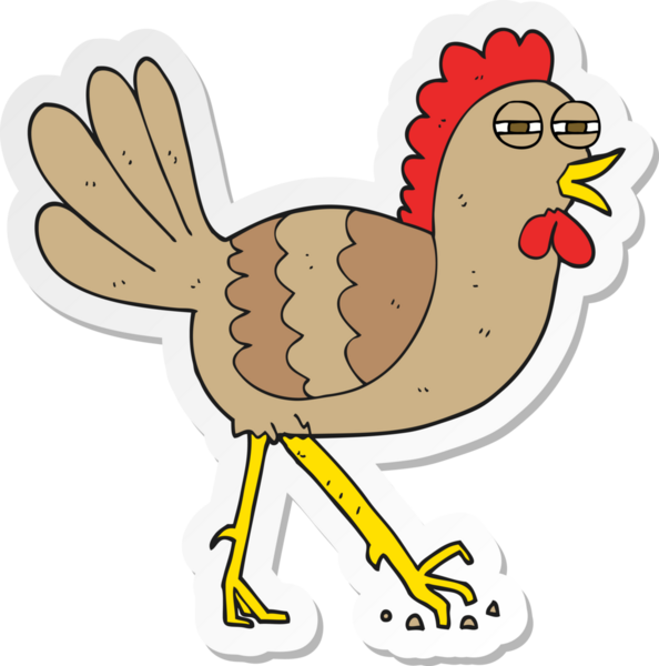 Bir insan tarafından çizilmiş çizgi film tavuğunun çıkartması.