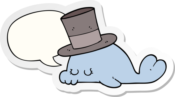 Bir insan tarafından çizilmiş baloncuk çıkartmalı şirin çizgi film yunusu.