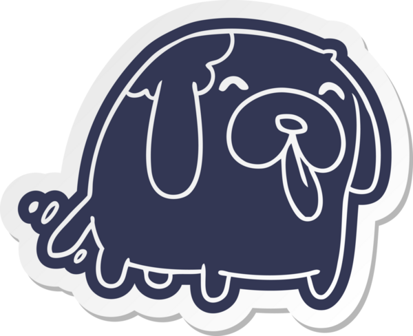 Bir insan tarafından çizilmiş sevimli bir köpeğin çizgi film etiketi.