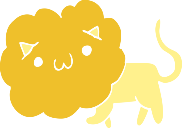 Bir insan tarafından çizilmiş şirin düz renkli çizgi film aslanı.