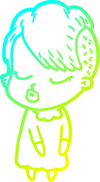 Bir insan tarafından çizilmiş soğuk gradyan çizgi film karakteri güzel hippi kız.