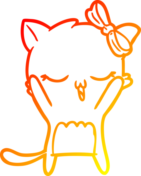 Bir insan tarafından kafasında yay olan çizgi film kedisinin sıcak çizgi çizimi
