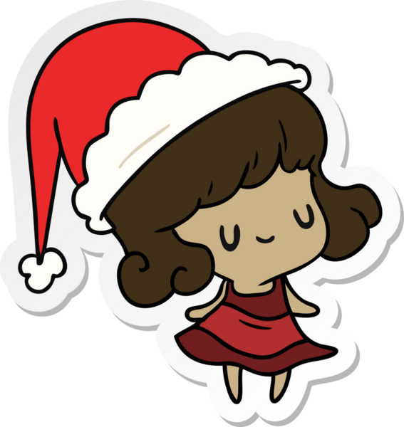 Bir insan tarafından çizilmiş Kawai kızının el çizimi Noel çıkartması.