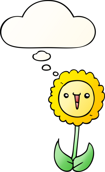 Düşünce baloncuğu olan karikatür çiçeği bir insan tarafından çizilmiş.