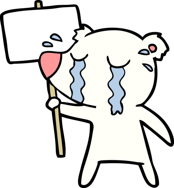 Bir insan tarafından çizilmiş üzgün küçük kutup ayısı çizgi filmi.