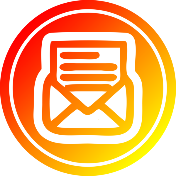 Bir insan tarafından çizilen sıcak gradyan bitiş ile zarf harfi dairesel simgesi