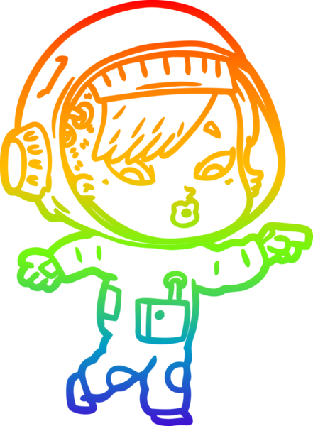 Gökkuşağı gradyan çizgi çizimi bir insan tarafından çizilmiş astronot bir kadın.